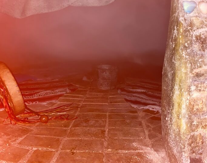 Temazcal entrance at night before ceremony in Mayan community Riviera Maya